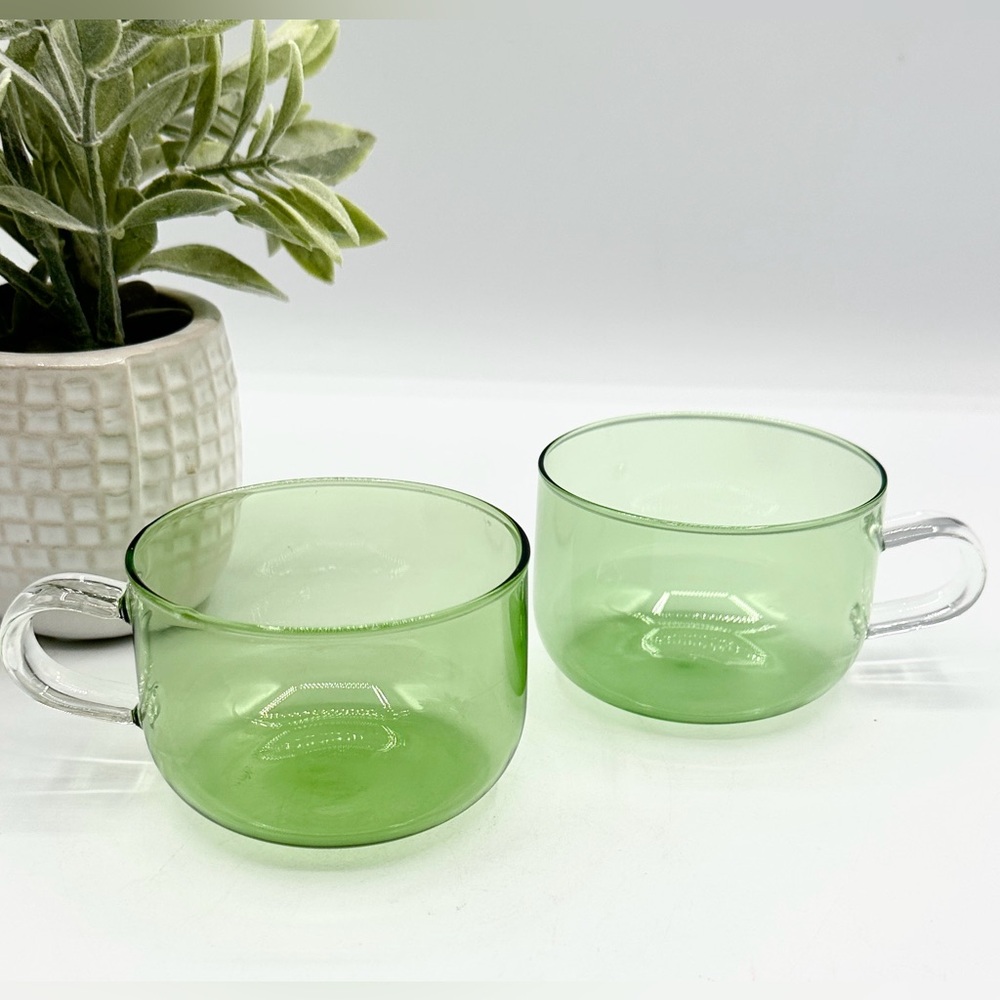 2 Borosilicate Green tinted Tea, Coffee or Espresso Glass cups - Picture 2 of 13